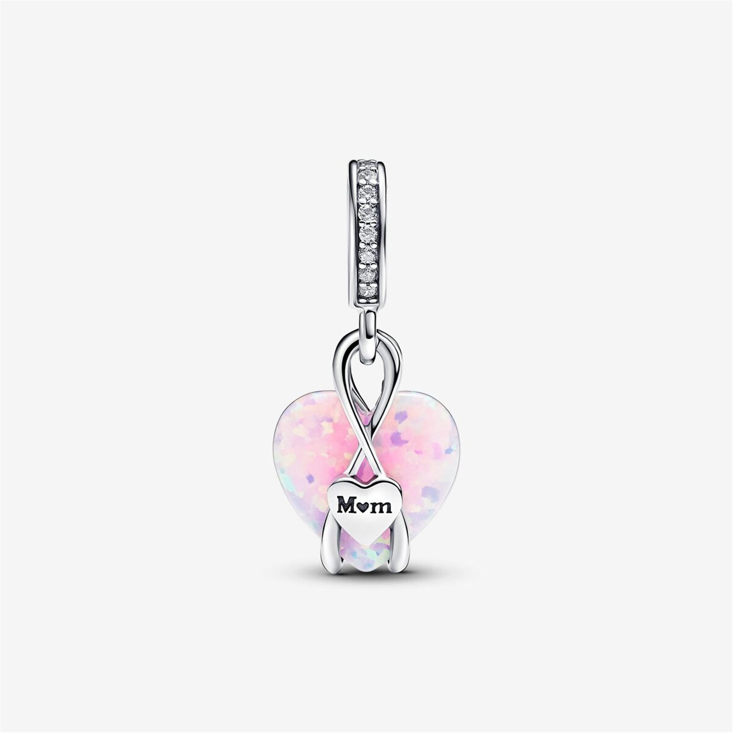 S925 Sterling Silver Mom Opalescent Heart Dangle Charm