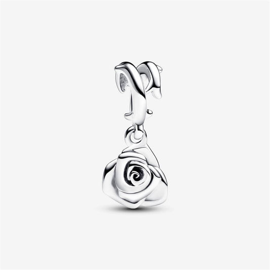 S925 sterling silver Rose in Bloom Dangle Charm