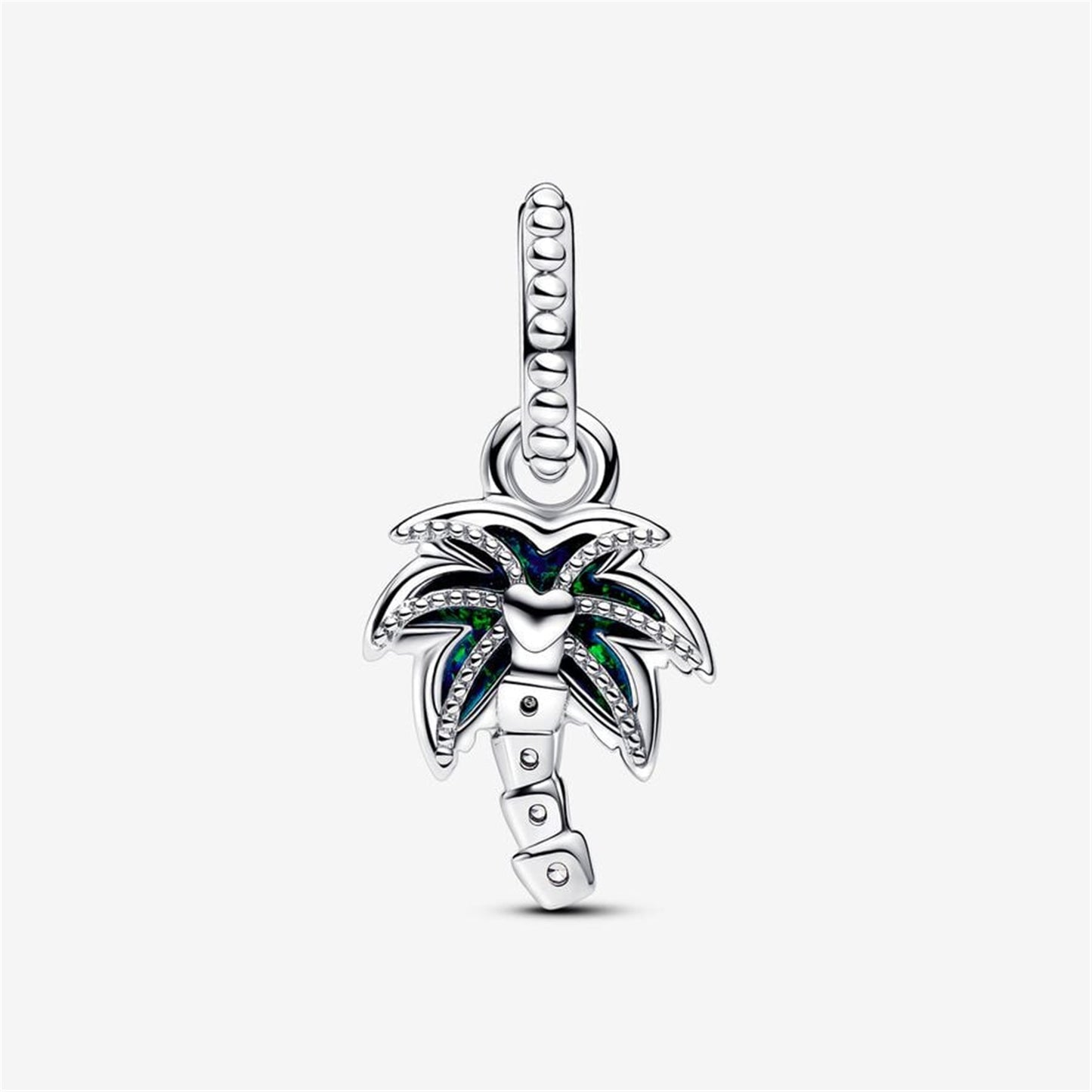 S925 Sterling Silver Opalescent Green Palm Tree Dangle Charm