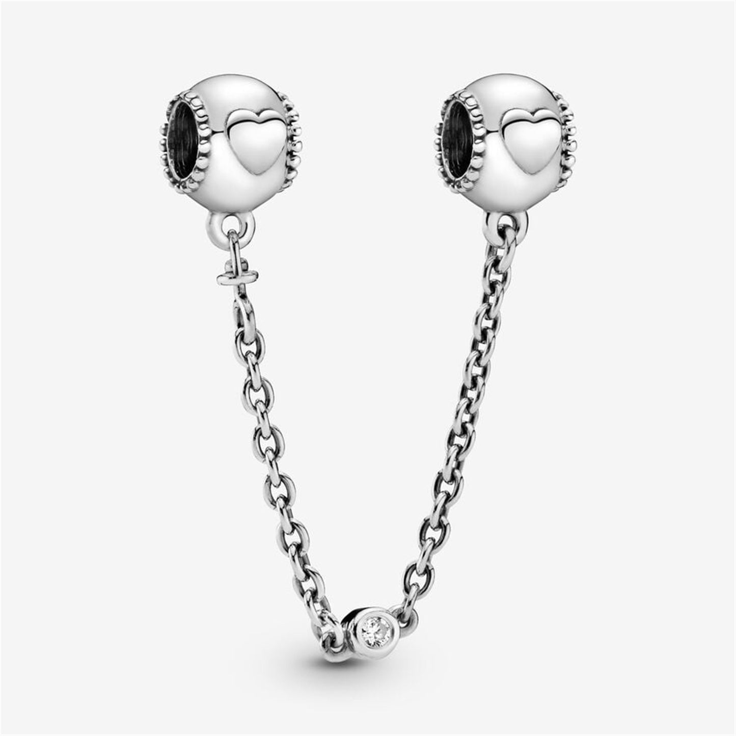 S925 Sterling Silver Embossed Hearts Safety Chain Charm
