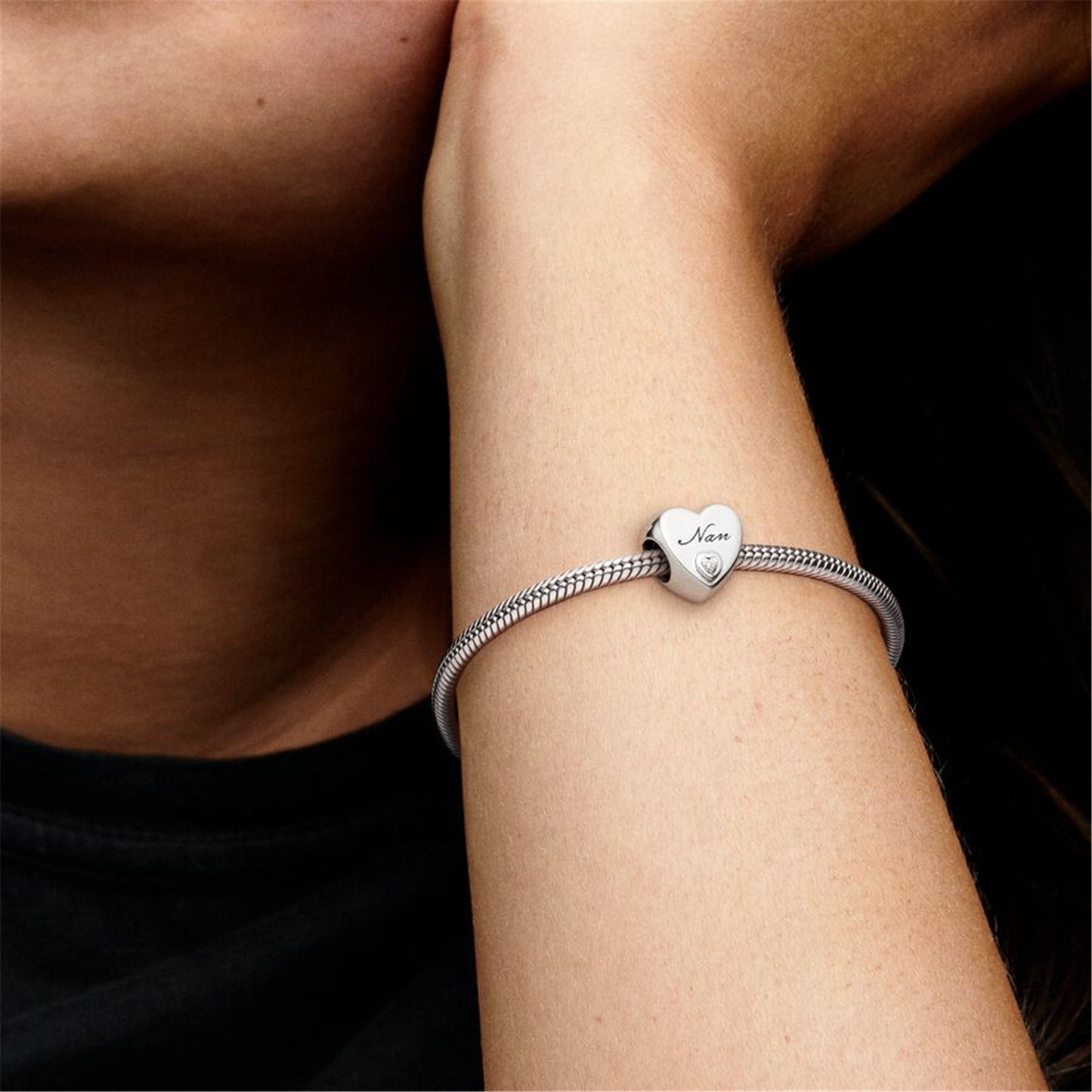 S925 Sterling Silver Polished Nan Heart Charm