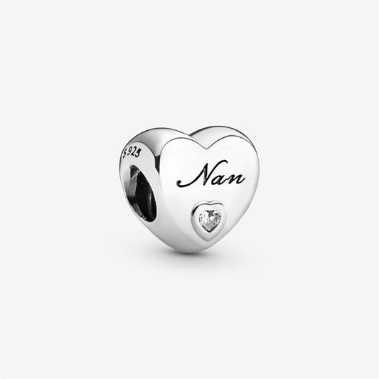 S925 Sterling Silver Polished Nan Heart Charm