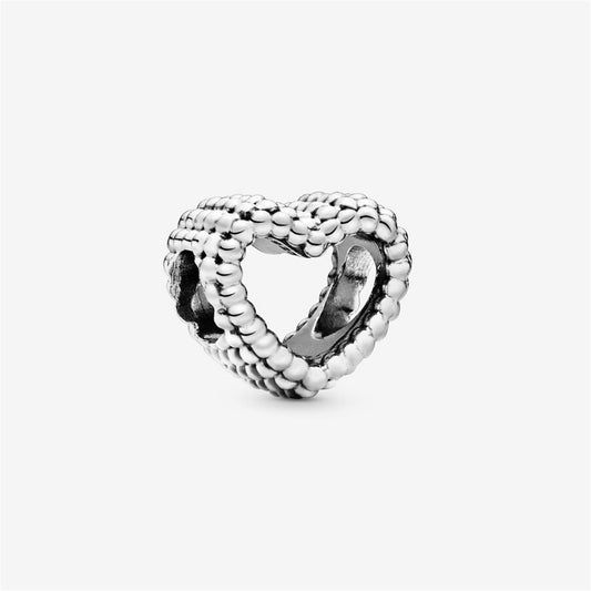 S925 Sterling Silver Beaded Open Heart Charm