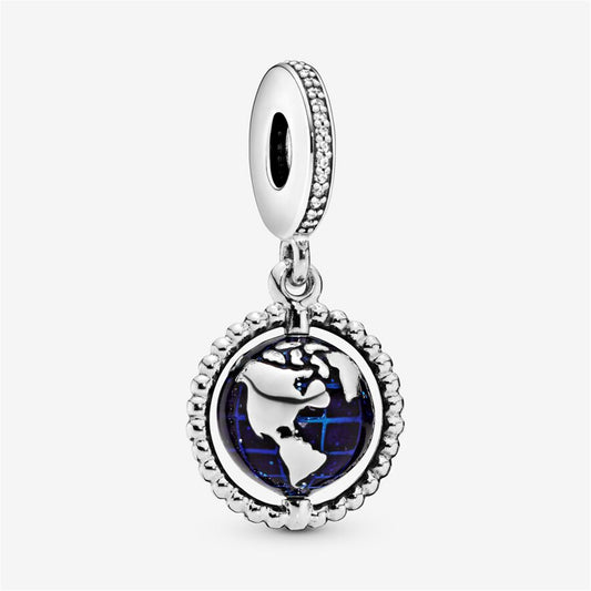 S925 Sterling Silver Spinning Globe Dangle Charm