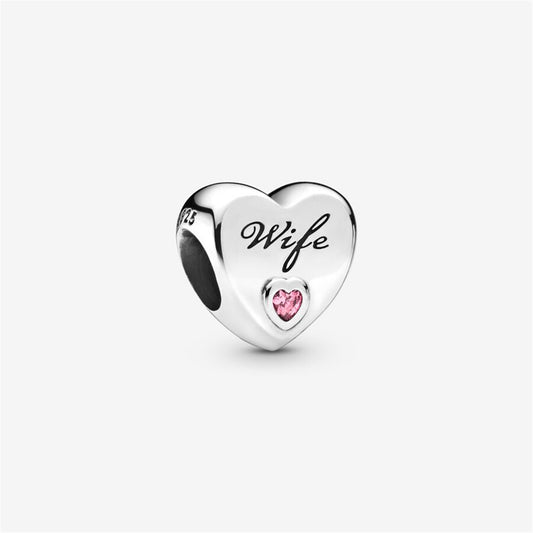 S925 Sterling Silver Wife Love Heart Charm
