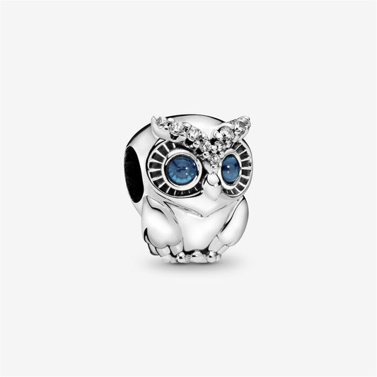 S925 Sterling Silver Sparkling Owl Charm