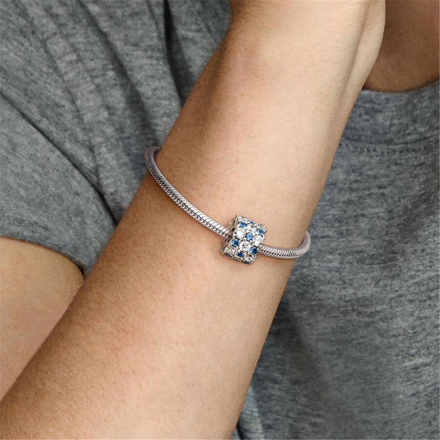 S925 Sterling Silver Blue and Clear Sparkle Charm