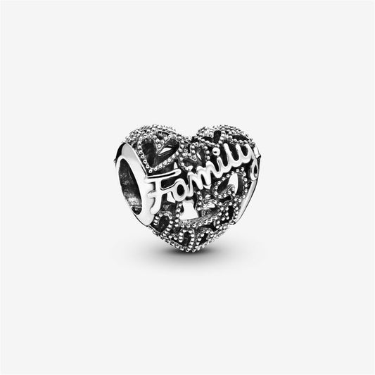 S925 Sterling Silver Family Heart Charm