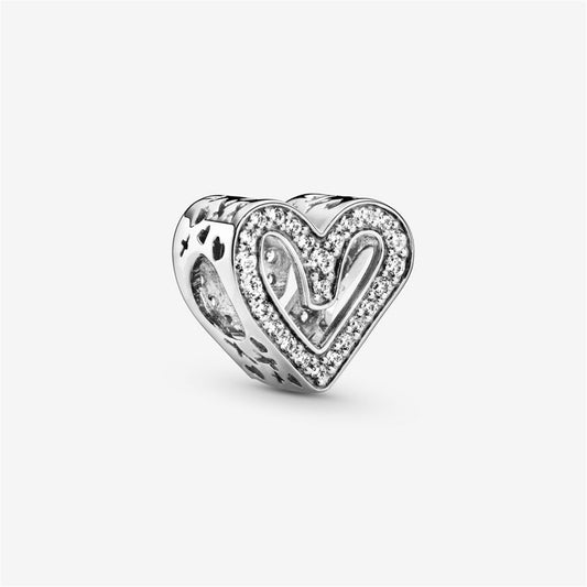 S925 Sterling Silver Sparkling Freehand Heart Charm