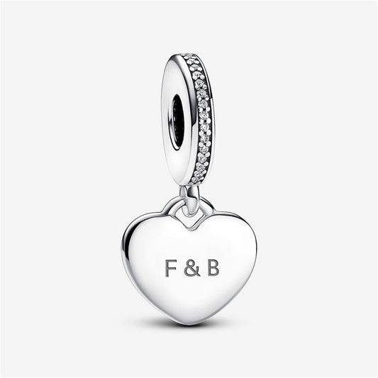 S925 Sterling Silver Engravable Heart Tag Dangle Charm
