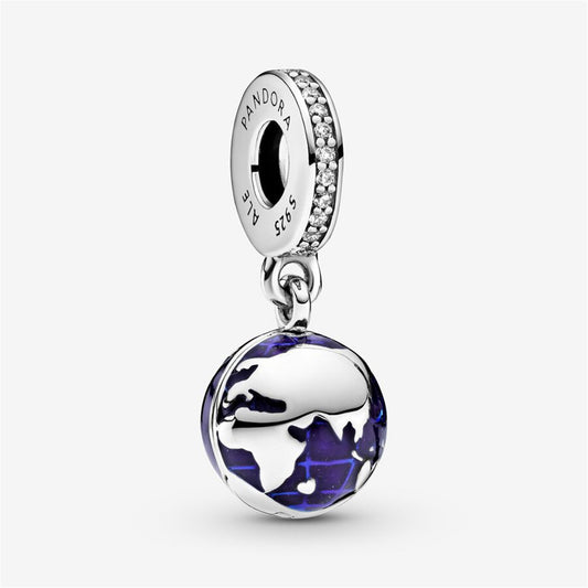 S925 Sterling Silver Blue Planet Dangle Charm