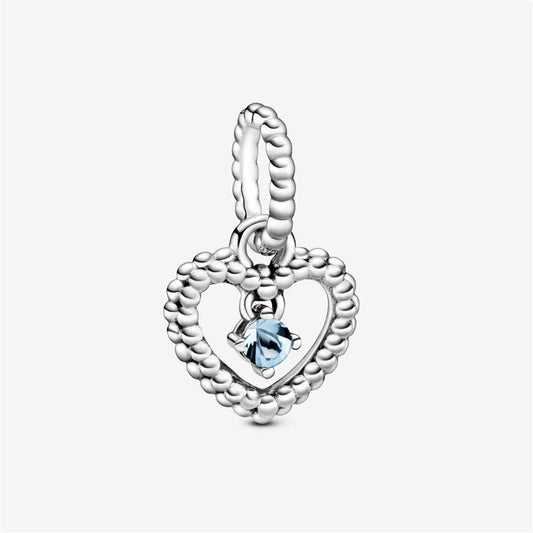 S925 Sterling Silver Birthstone Heart Dangle Charm