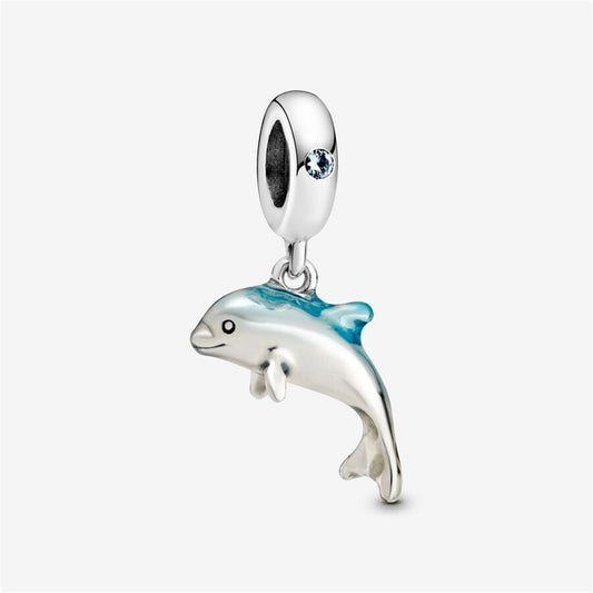 S925 Sterling Silver Shimmering Dolphin Dangle Charm