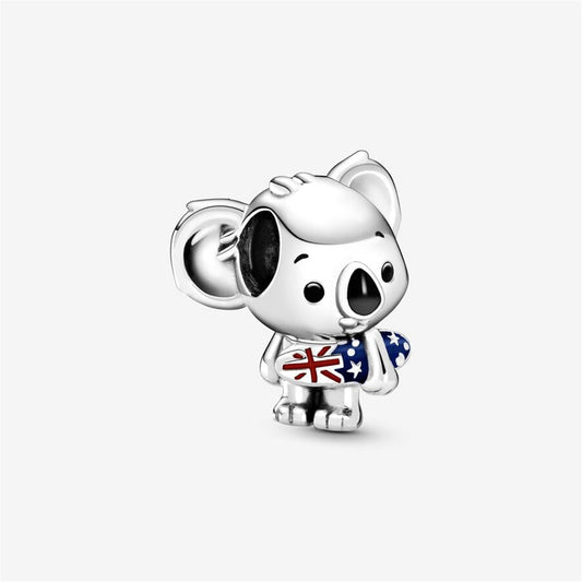 S925 Sterling Silver Surfing Koala Charm