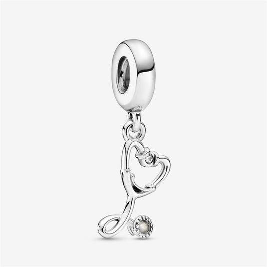 S925 Sterling Silver  Stethoscope Heart Dangle Charm