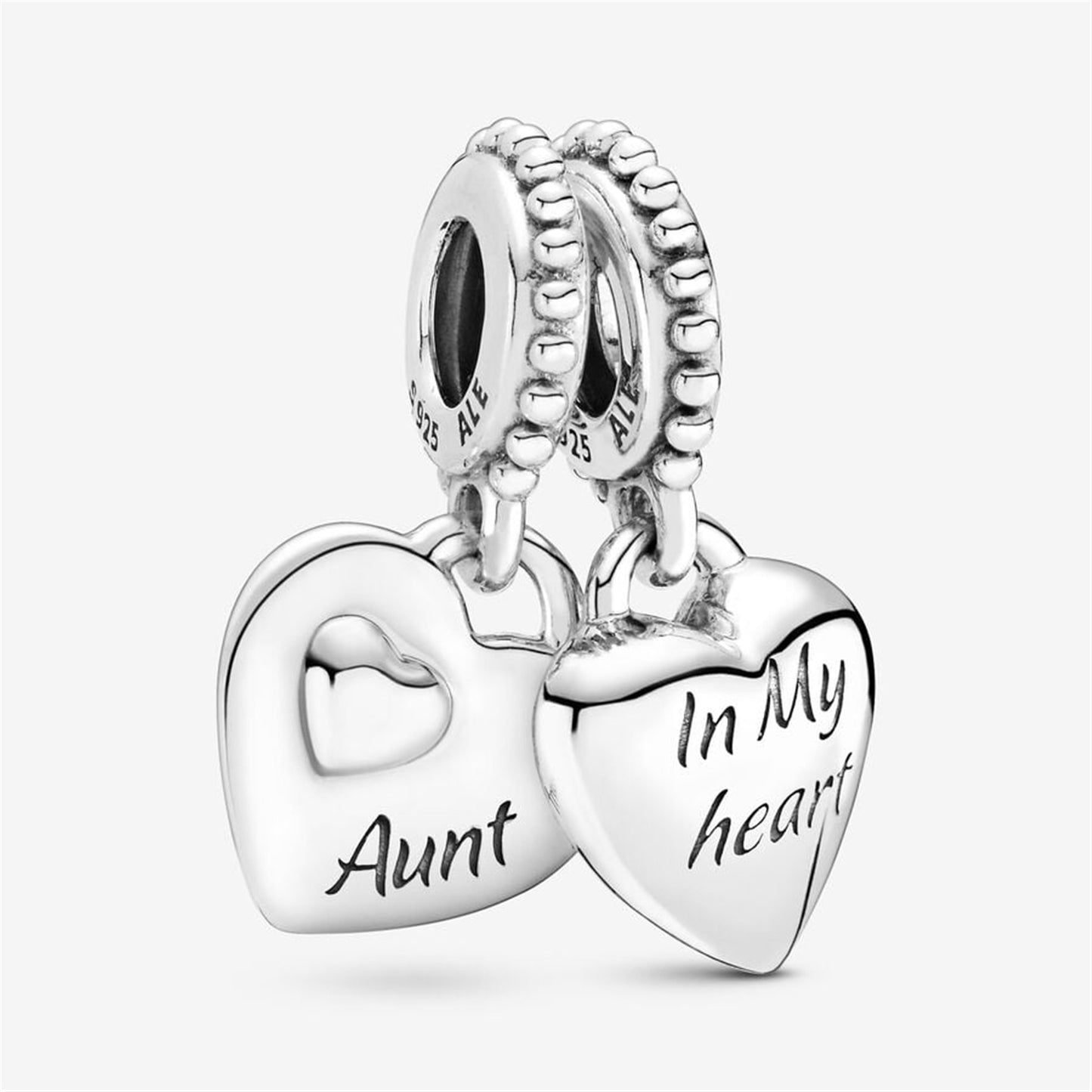 S925 Sterling Silver Aunt & Niece Split Heart Dangle Charm