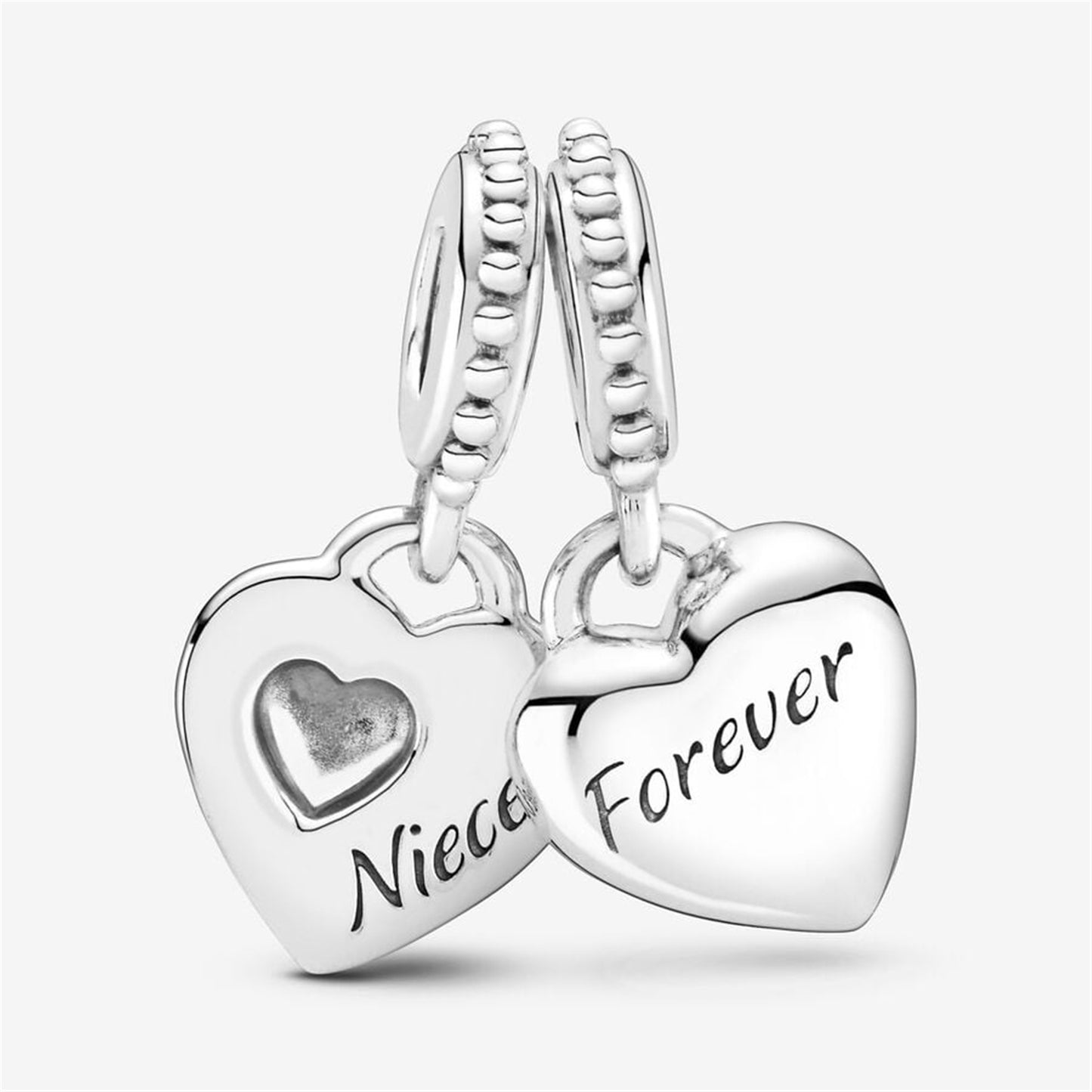 S925 Sterling Silver Aunt & Niece Split Heart Dangle Charm