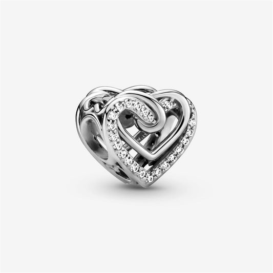 S925  Sterling Silver Sparkling Entwined Hearts Charm