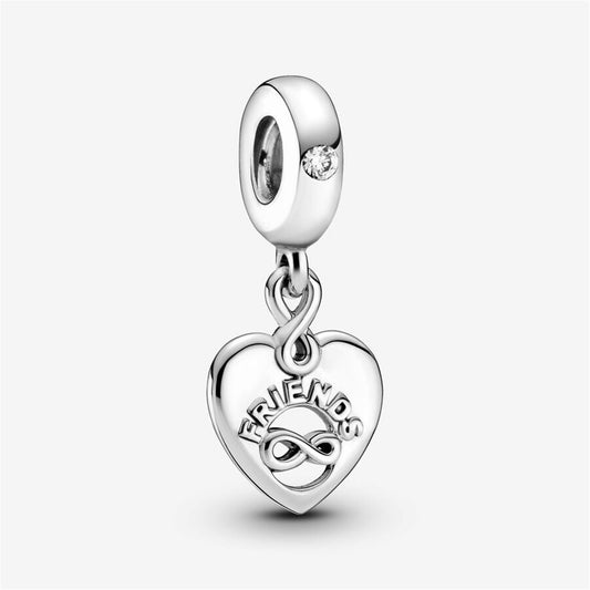 S925 Sterling Silver Friends Forever Heart Dangle Charm