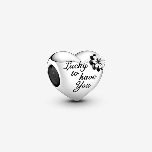 S925 Sterling Silver Mum Heart & Clover Charm