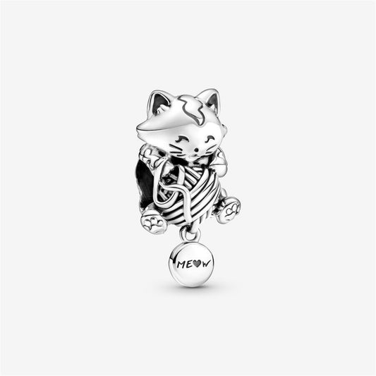 S925 Sterling Silver Kitten & Yarn Ball Charm