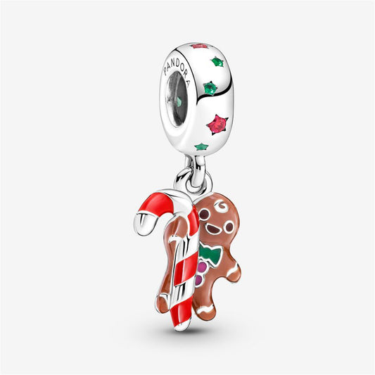 S925 Sterling Silver Gingerbread Man Dangle Charm