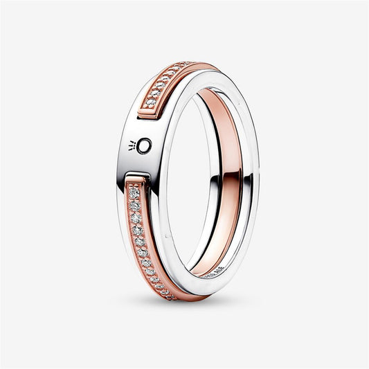 S925 Sterling Silver Signature Two-tone Logo & Pavé Ring