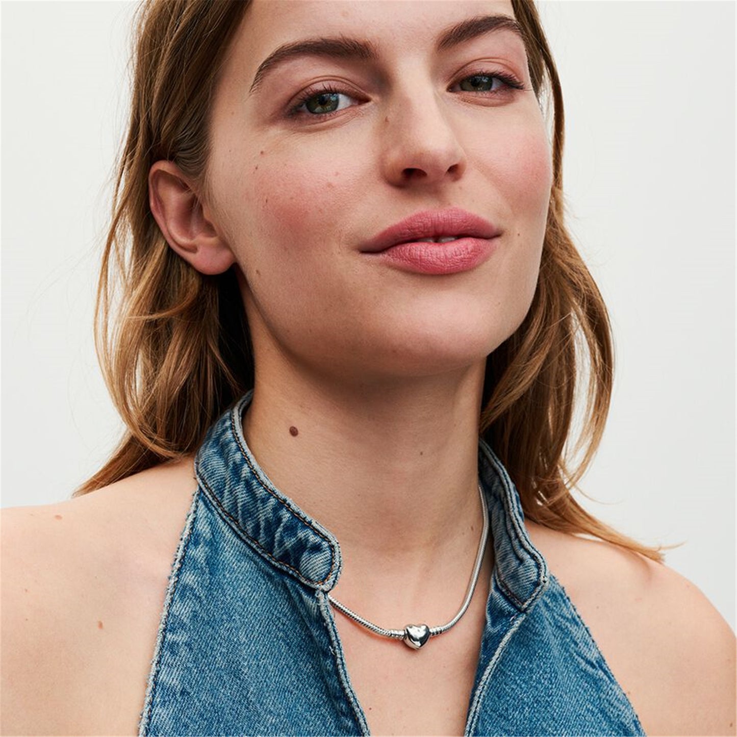 S925 Sterling Silver Moments Heart Clasp Snake Chain Necklace
